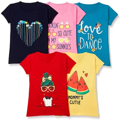 T2F Girls Cotton T-shirt Pack Of 5